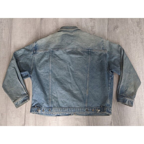Vintage Calvin Klein Silver Snap Buttons Distressed Denim Jean Jacket Mens Sz L - Picture 7 of 12